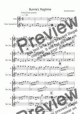 page one of Burnie's Ragtime for Flute and Tenor Saxophone Duet