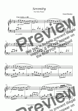 page one of  Serenity. Original for Solo Piano.