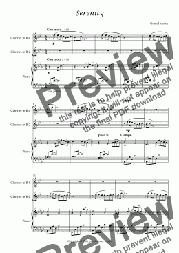 page one of  Serenity. Original for Clarinet Duet