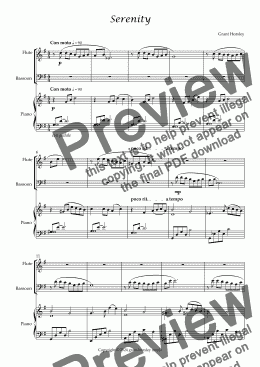 page one of  Serenity. Original for Flute, Bassoon and Piano