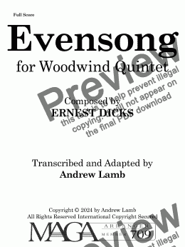 page one of Ernest A. Dicks | Evensong (arr. for Wind Quintet)