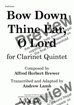 page one of Albert Herbert Brewer | Bow Down Thine Ear, O Lord (arr. for Clarinet Quintet)