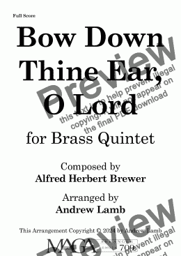 page one of Alfred Herbert Brewer | Bow Down Thine Ear, O Lord (arr. for Brass Quintet)