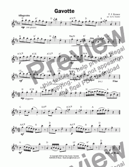 page one of Gavotte by Gossec, lead sheet with guitar chords