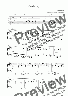 page one of Ode to Joy for piano solo