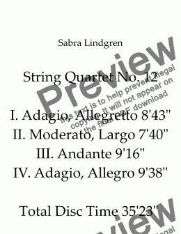 page one of String Quartet No. 12  IV. Adagio, Allegro