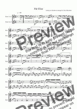 page one of Für Elise for Horn Duet