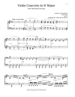 page one of Violin Concerto In D Major, Op. 61 (Piano Solo)