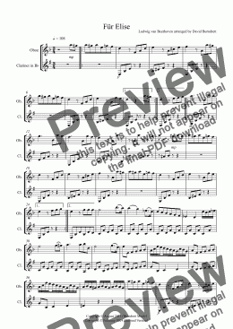 page one of Für Elise for Oboe and Clarinet Duet