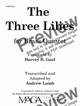 page one of Harvey B. Gaul | The Three Lilies (arr. for Brass Quintet)