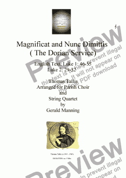 page one of Choral Classics - Tallis, Thomas - Magnificat & Nunc Dimittis ( The Dorian Service) - arranged for Parish Choir & String Quartet by Gerald Manning