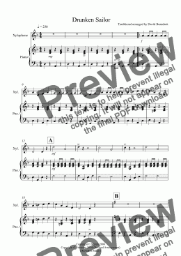 page one of Drunken Sailor for Xylophone and Piano