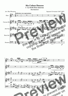 page one of Cervantes - Six Cuban Dances (Reed Quintet)