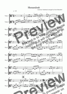 page one of Shenandoah for Viola Duet