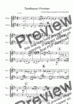 page one of Tannhauser Overture for Violin Duet