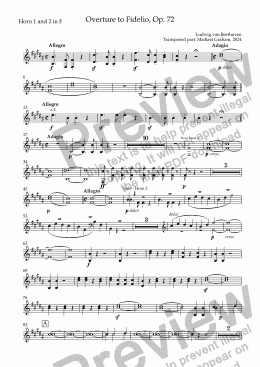 page one of Beethoven - Overture to Fidelio - Horn 1 and 2 in F