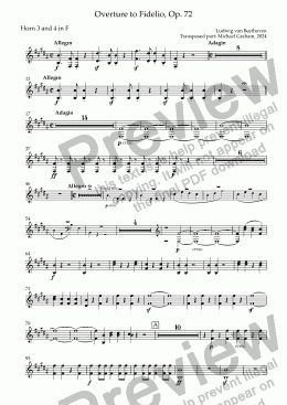 page one of Beethoven - Overture to Fidelio - Horn 3 and 4 in F