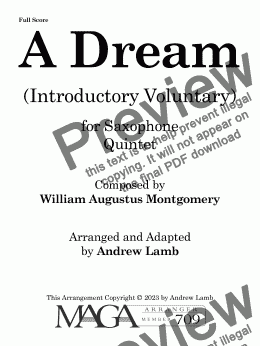 page one of William Montgomery | A Dream | for Saxophone Quintet