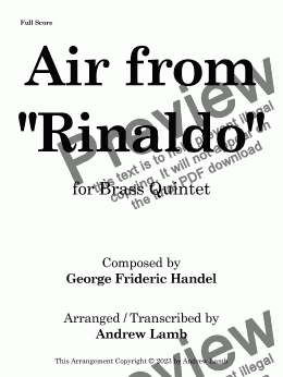 page one of Air from 'Rinaldo' (arr. for Brass Quintet)