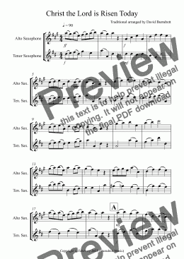 page one of Christ the Lord is Risen Today for Alto and Tenor Saxophone Duet