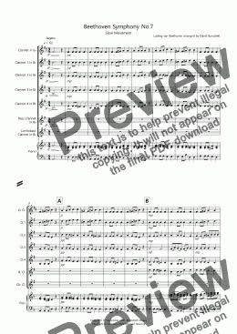 page one of Beethoven Symphony No.7 (Slow Movement) for Beginning Clarinet Choir