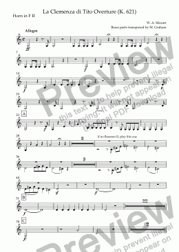 page one of Mozart - La Clemenza di Tito Overture - Horn in F II