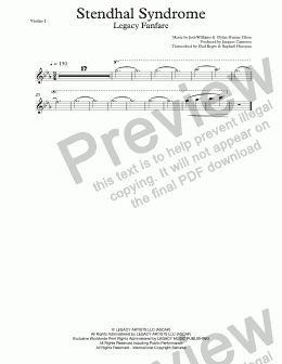 page one of Jacques Cameron - Stendhal Syndrome (Legacy Artists Fanfare): Violin