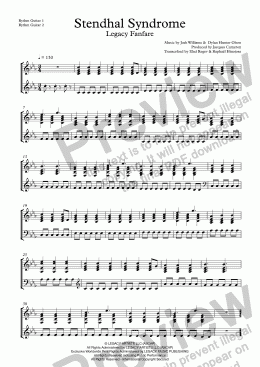 page one of Jacques Cameron - Stendhal Syndrome (Legacy Artists Fanfare): Rhythm Guitar I and II