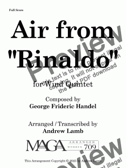 page one of Air from 'Rinaldo' (arr. for Wind Quintet)