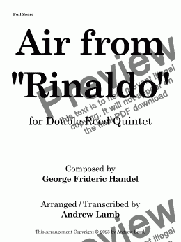 page one of Air from 'Rinaldo' (arr. for Double Reed Quintet)