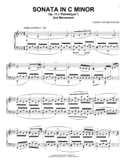 page one of Piano Sonata No. 8 "Pathetique," Second Movement (Piano Solo)