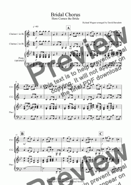 page one of Bridal Chorus "Here Comes The Bride" for Clarinet Duet