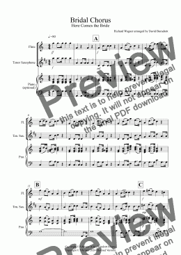 page one of Bridal Chorus "Here Comes The Bride" for Flute and Tenor Saxophone Duet