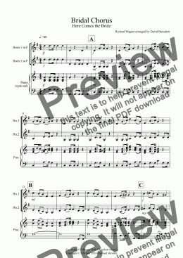 page one of Bridal Chorus "Here Comes The Bride" for Horn Duet