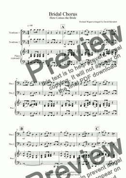 page one of Bridal Chorus "Here Comes The Bride" for Trombone Duet