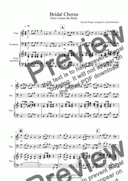 page one of Bridal Chorus  "Here Comes The Bride" for Flute and Trombone Duet