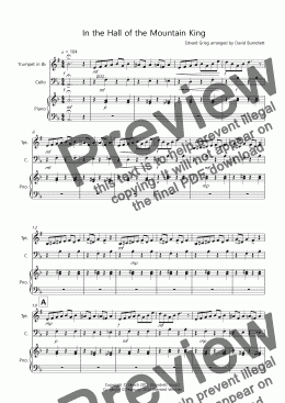 page one of In the Hall of the Mountain King for Trumpet and Cello Duet