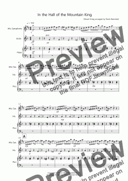 page one of In the Hall of the Mountain King for Alto Saxophone and Violin Duet