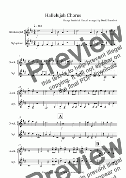 page one of Hallelujah Chorus for Glockenspiel and Xylophone Duet