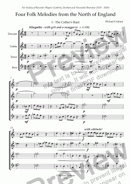 page one of Folk Suite No. 1 (Melodies from the North of England) SATB Recorders