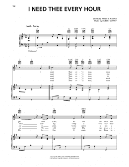 page one of I Need Thee Every Hour (Piano, Vocal & Guitar Chords (Right-Hand Melody))