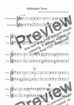 page one of Hallelujah Chorus for Descant and Tenor Recorder duet