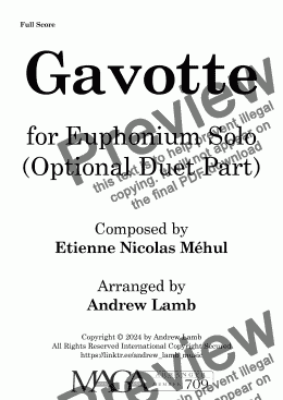 page one of Etienne Nicolas Méhul | Gavotte | for Solo Euphonium (optional duet)