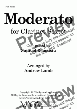 page one of Samuel Rousseau | Moderato | for Clarinet Sextet