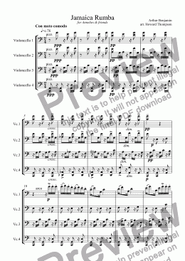 page one of Jamaica Rumba for Cello Quartet