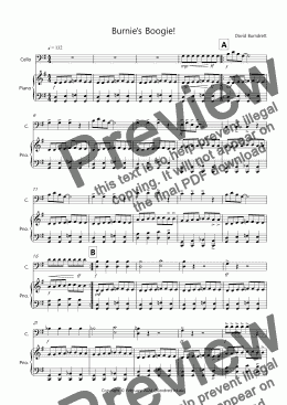 page one of Burnie's Boogie! for Easy Cello and Piano