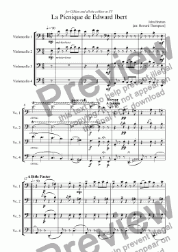 page one of La Picnique de Edward Ibert Cello Quartet