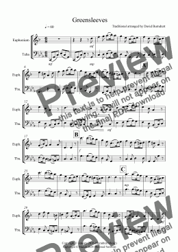 page one of Greensleeves for Euphonium and Tuba Duet