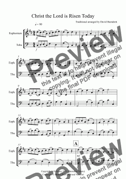 page one of Christ the Lord is Risen Today for Euphonium and Tuba Duet