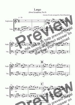 page one of Largo (from the New World) for Euphonium and Tuba Duet